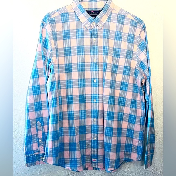 Vineyard Vines Murray Shirt Men's XL Slim Fit Blue Pink Plaid Button Up Preppy - Picture 1 of 5